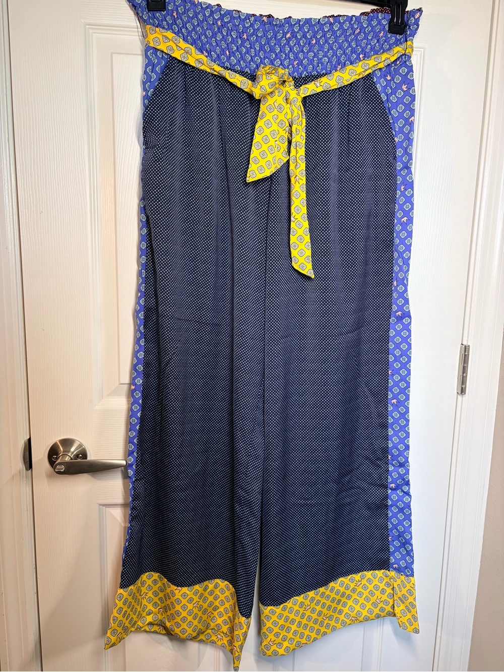 aerie Navy Wide-Leg Pants with Blue & Yellow Trim